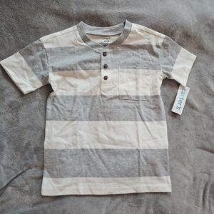 Carters 6Y Boy Striped 3 Button Gray White Short Sleeve Shirt NWT